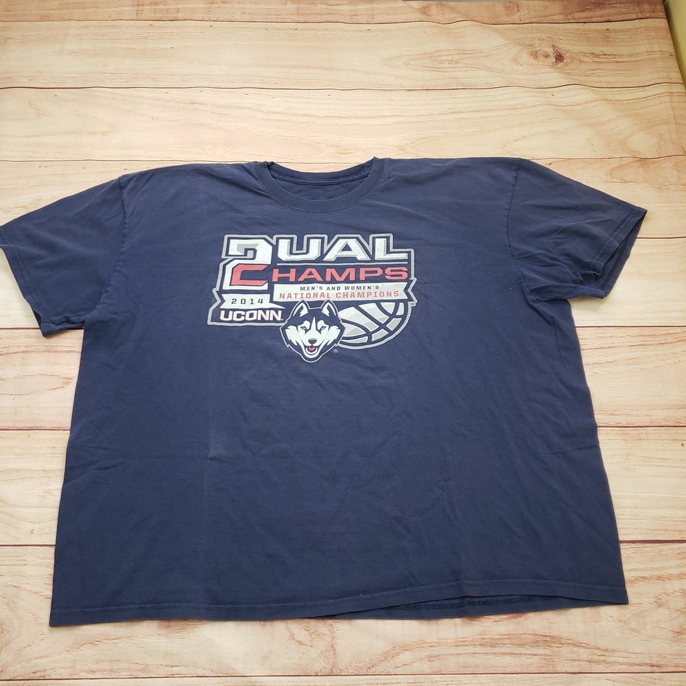 UConn Huskies Shirt Mens 3XL Blue‎ XXXL 2014 Dual Champs National Champions